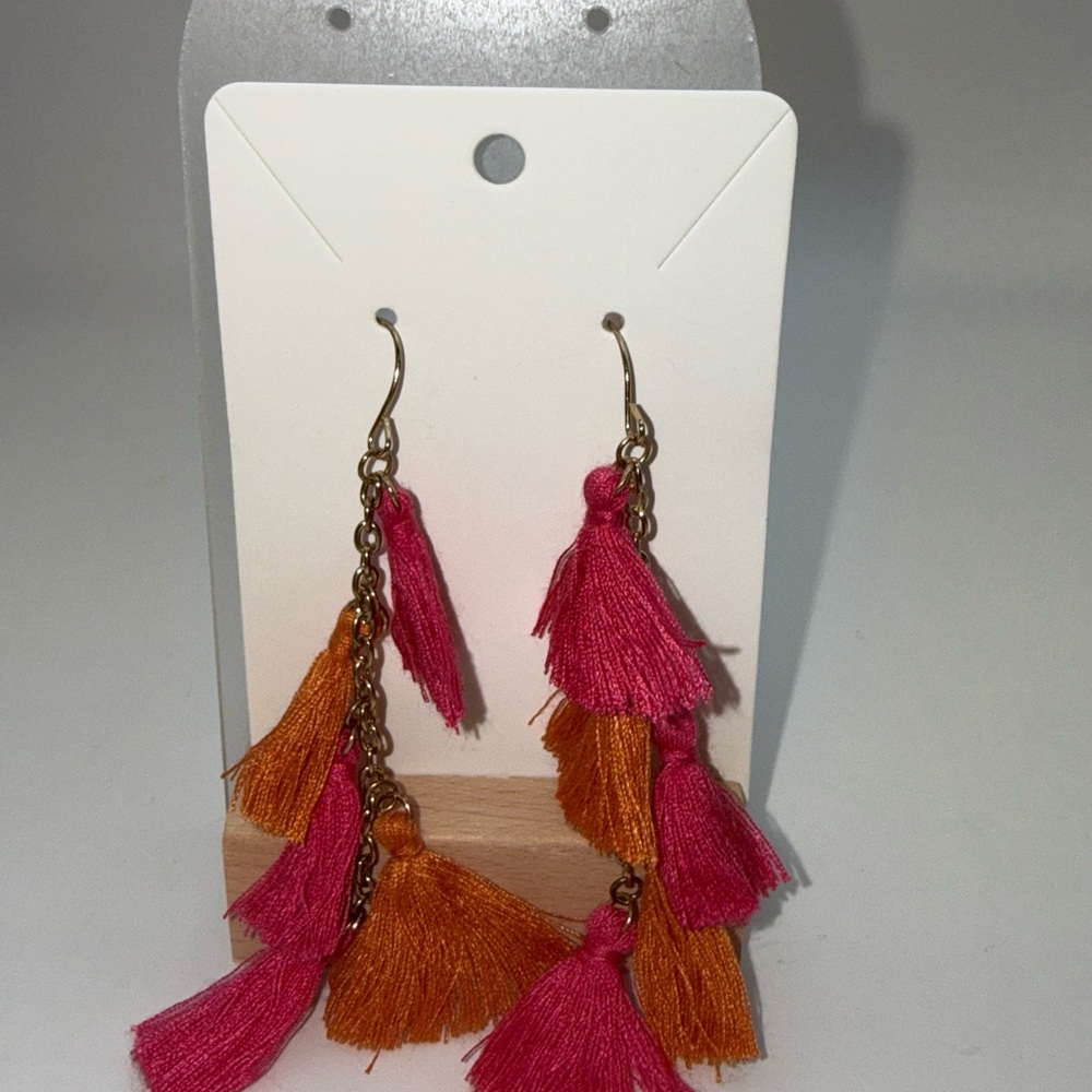 Pink Orange Tassel Dangle Earrings Boho Statement Fringe Lightweight Fashion